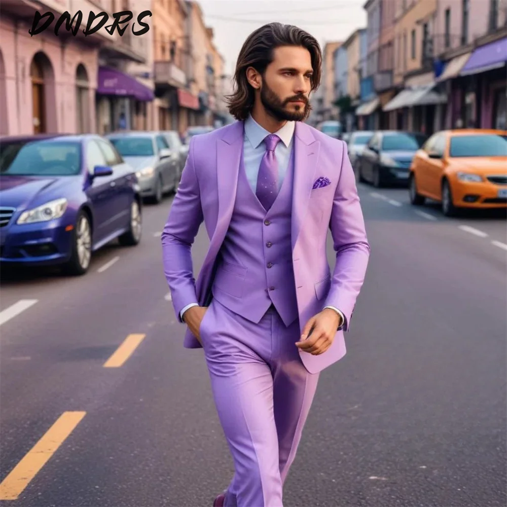Trendy Men's Suit Set Slim Fit Notched Lapel Men's Suit Jacket Vest Pants 3PCS Premium Business Men Vibrant Solid Color Suit For