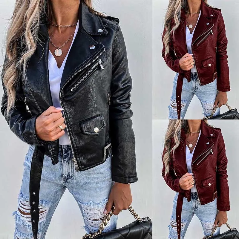 Blouse Jacket Faux Leather Women Spring/Summer Cropped Zip Fastening New Fashionable Distinctive Casual Versatile Niche Premium