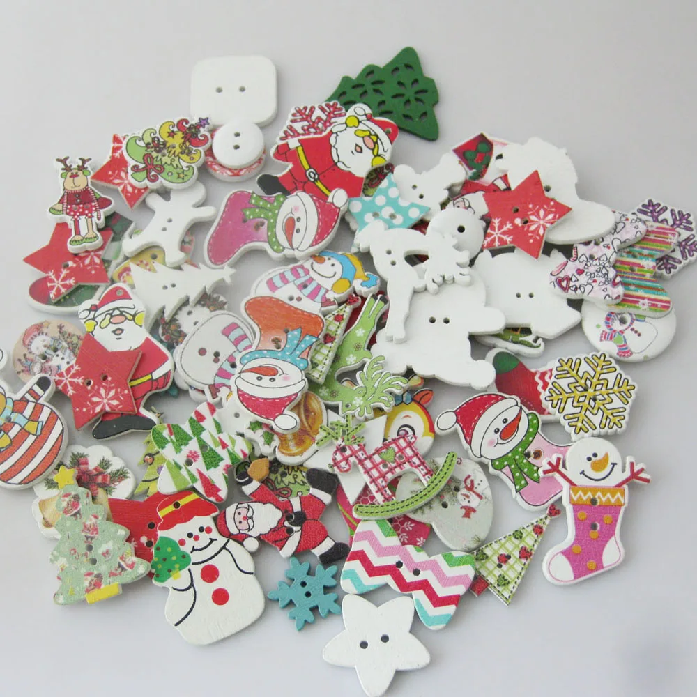 WBNGNW 30Pcs Christmas Buttons Wooden Handmade Festival Craft Arts Botoes Sewing Supplies