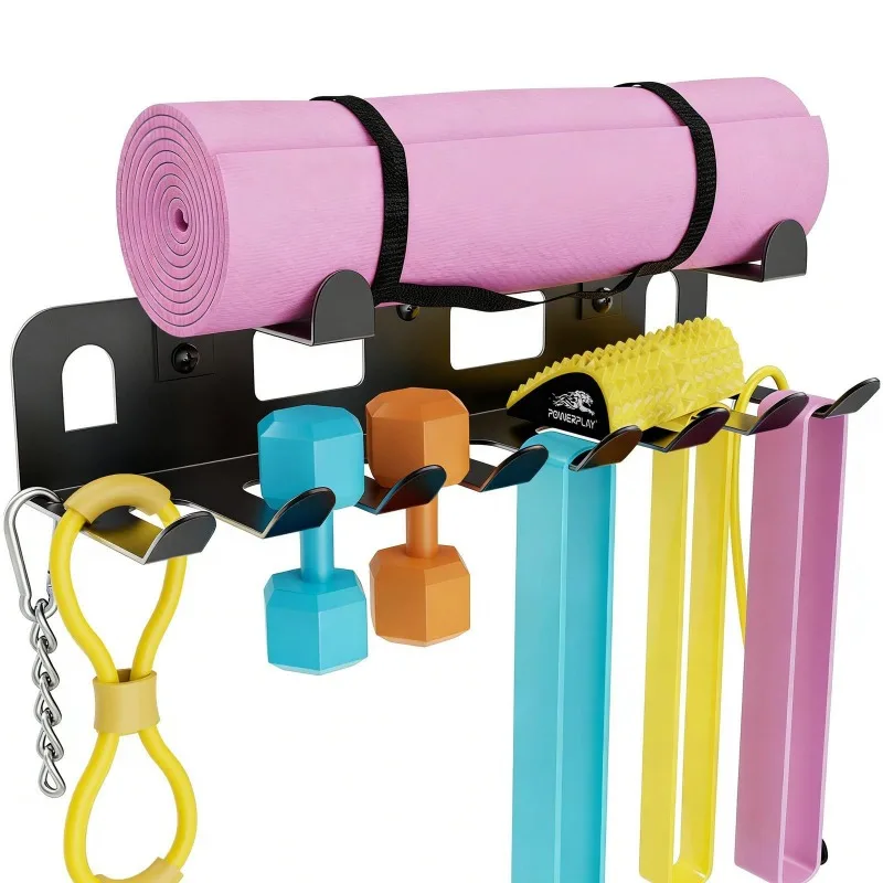 Multi-purpose Wall Mount Fitness Storage Rack, Heavy Duty Gym Organizer for Resistance Bands Workout Equipment Arrangement