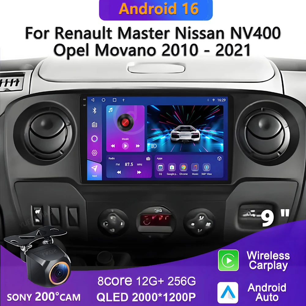 Car Android 16 For Renault Master Nissan NV400 Opel Movano 2010 - 2021 Navigation Touch Screen Multimedia Player Head Unit GPS