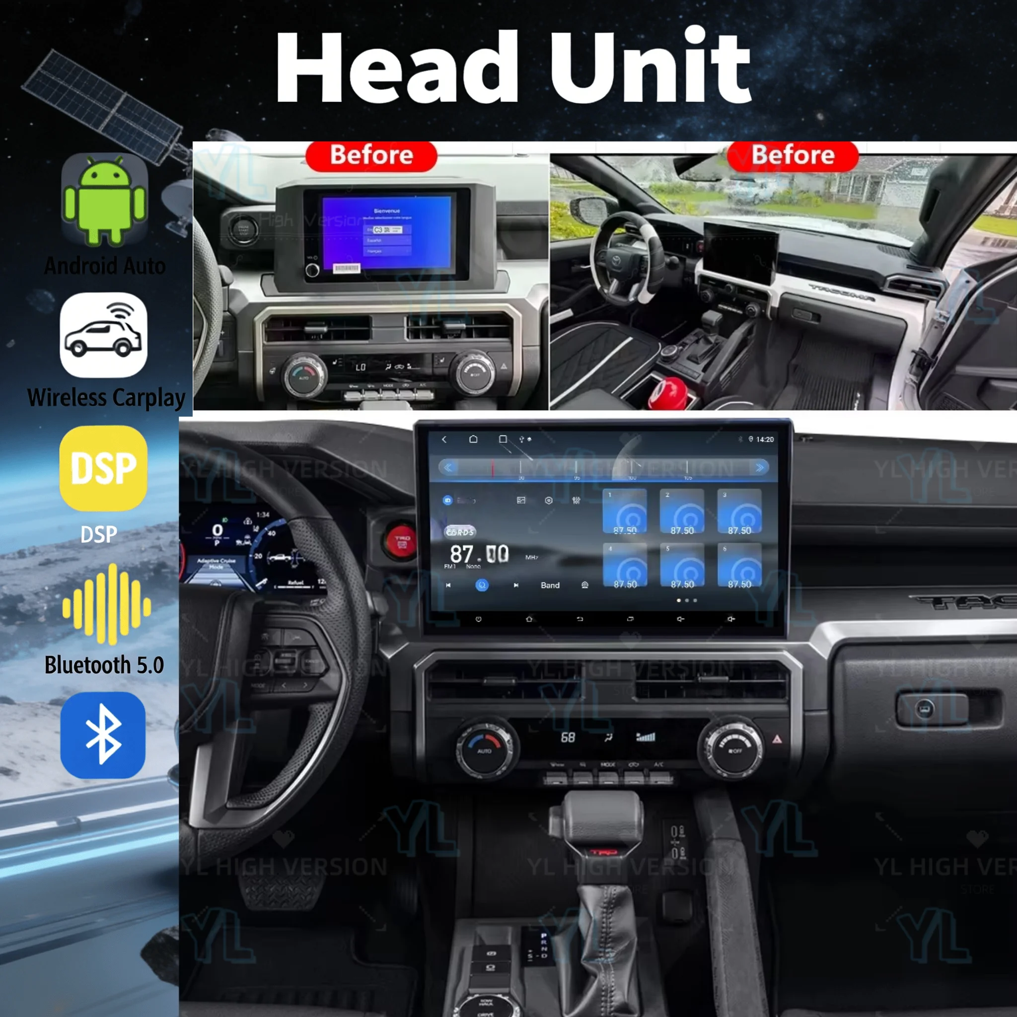 Car Stereo Android 13.0 For Toyota Tacoma 2024 Carplay Auto Radio Audio Tape Recorder GPS Navigation Multimedia WiFi 4G LTE BT