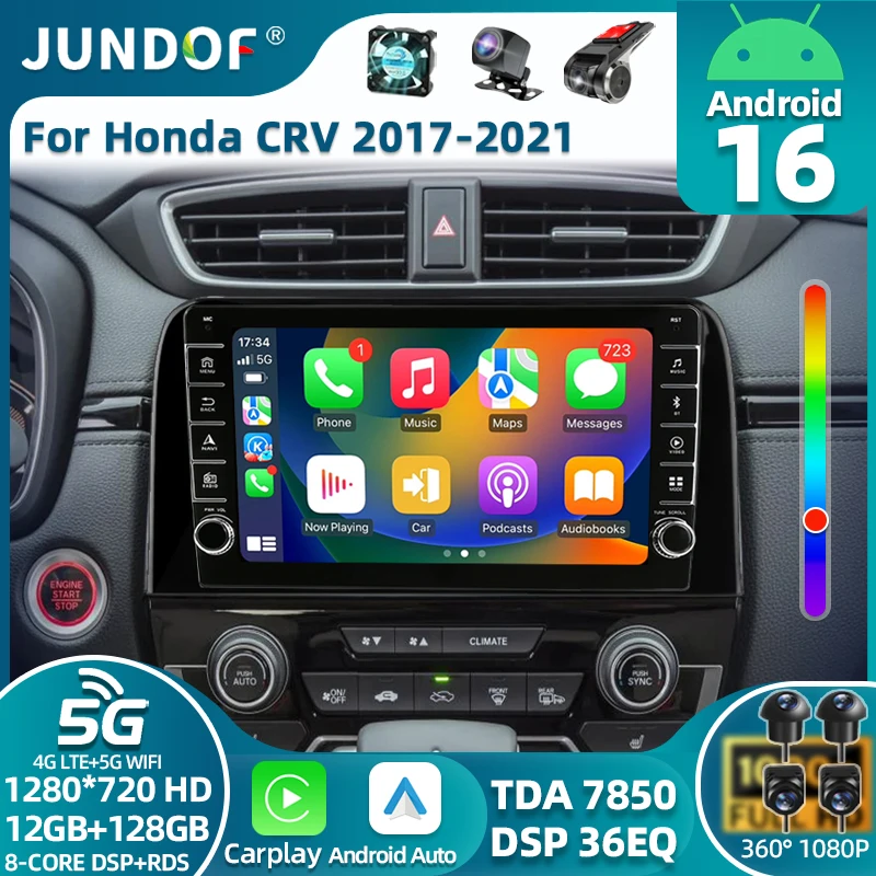 Android 16 Car Radio For Honda CRV 2017 2018 2019 2020 2021 Multimedia Video Player Navigation GPS Carplay QLED Screen RDS