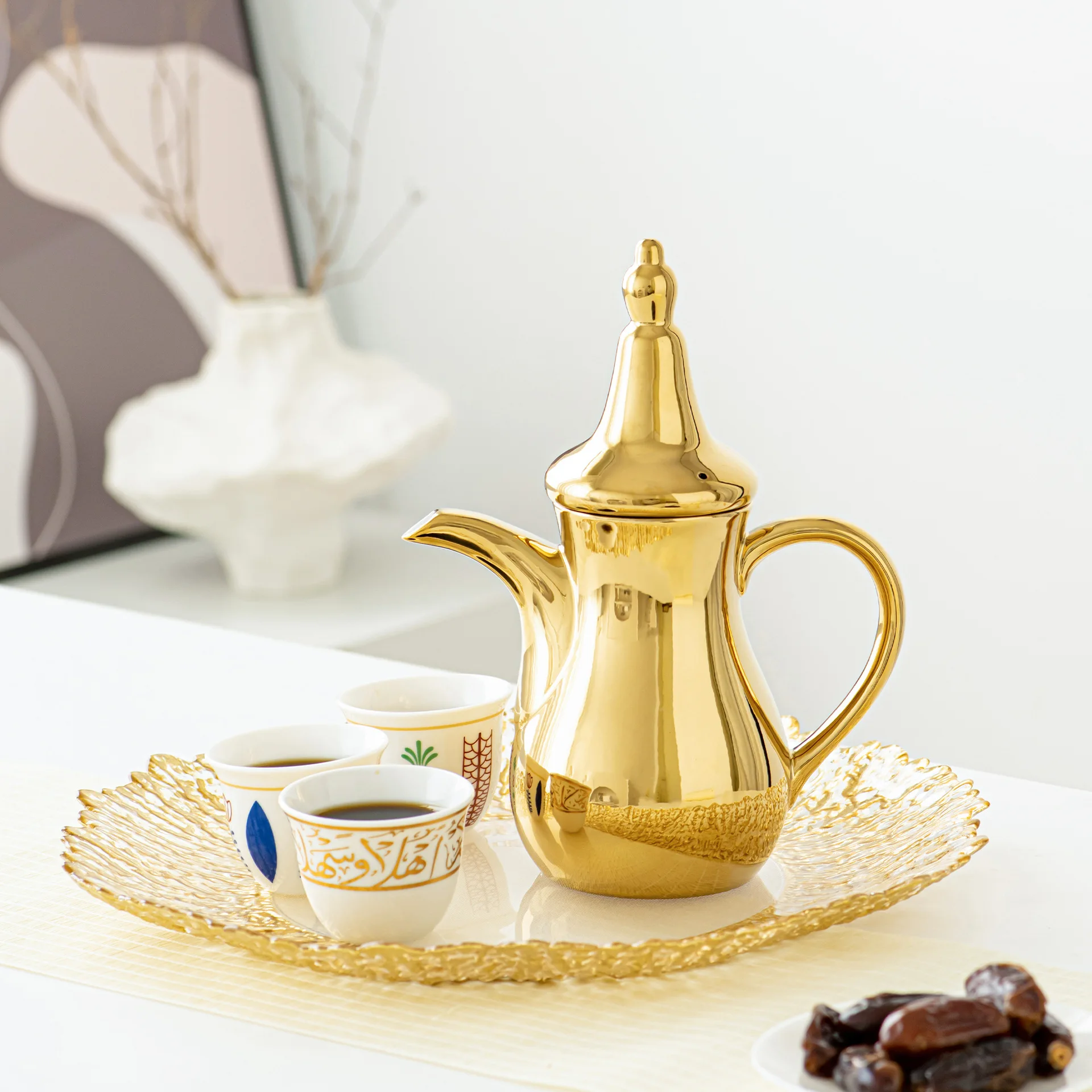 Middle East hot sale electroplating light luxury authentic Arabic ceramic coffee pot kettle set coffee pot pots