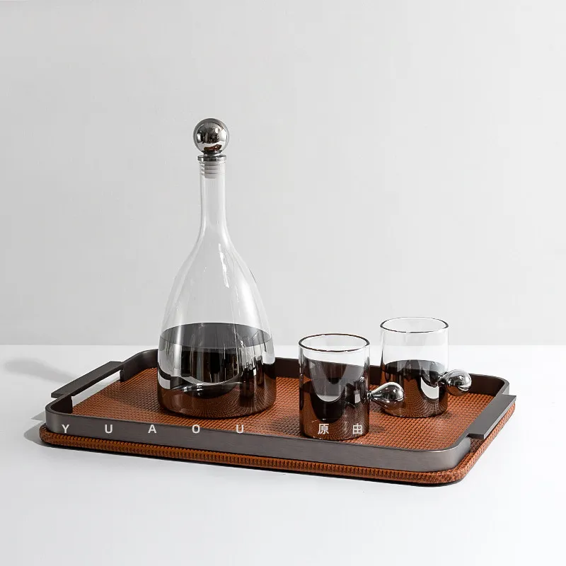 WW20 simple light luxury silver glass kettle tray set model room home living room coffee table desktop high-end decoration