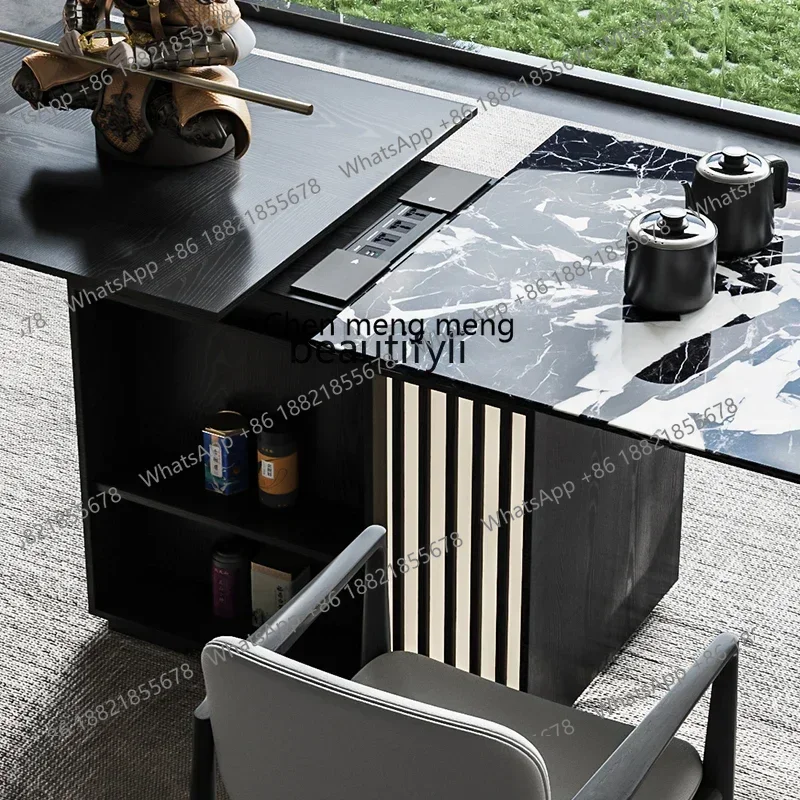 ss7486 Rock slab tea table household multi-functional office kettle integrated acrylic suspended tea table chair New Light Luxur
