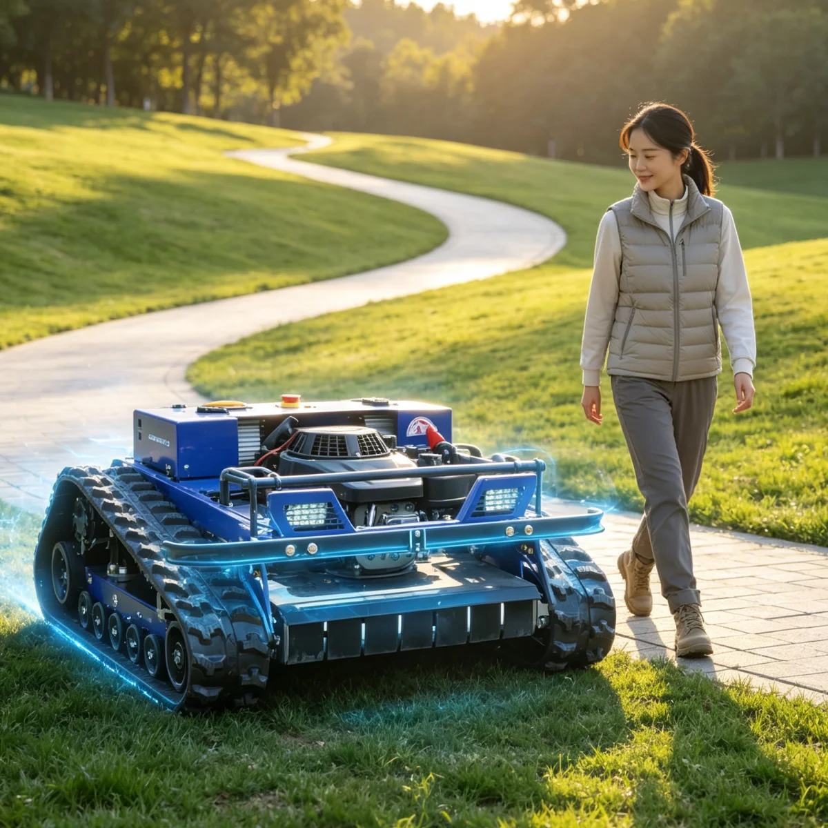 Customized Remote Control Lawn Mower Flail Mower Robot Petrol Powered Crawler Lawn Mower For Villa Hillside Garden