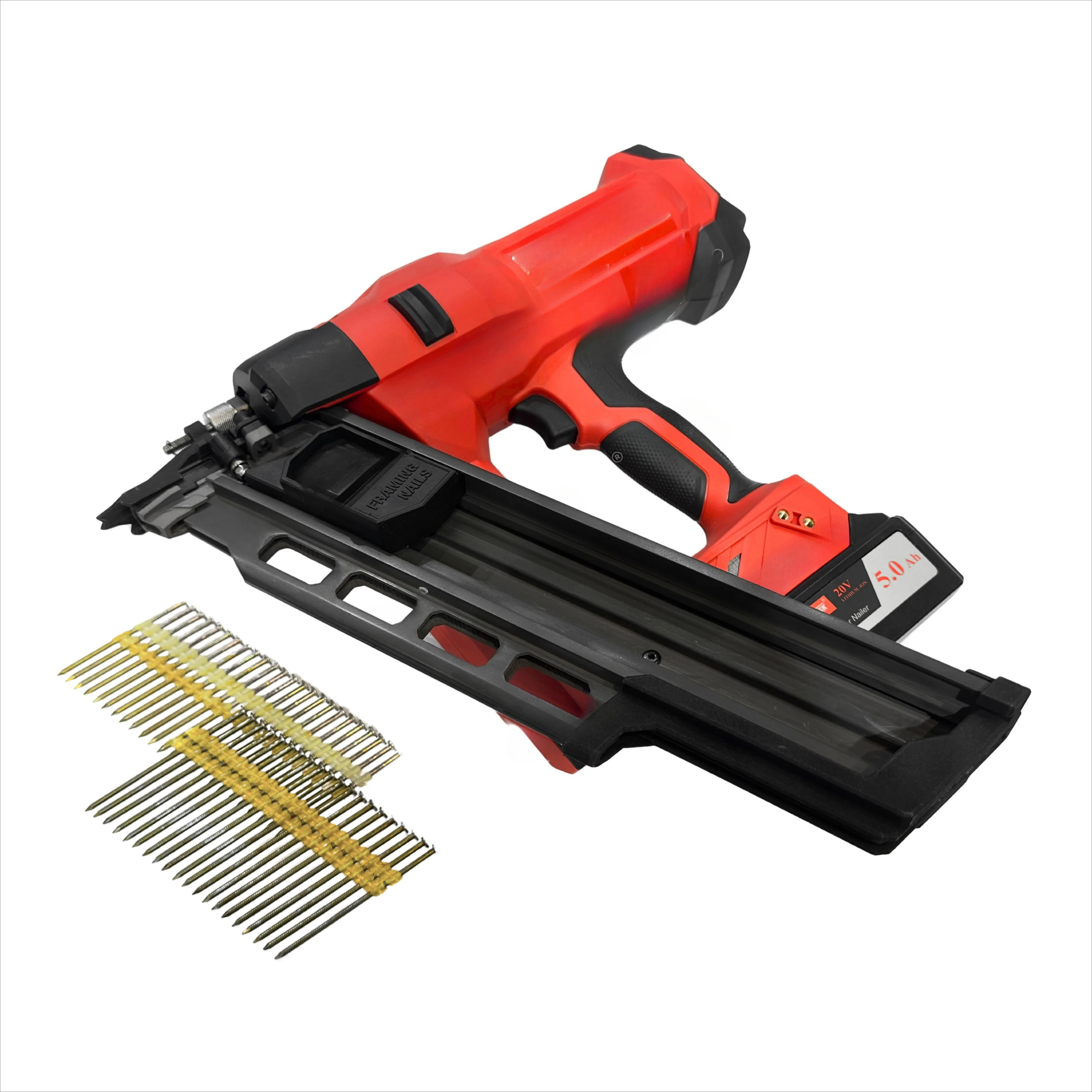 High-Power Brushless Cordless Li-ion Angled Nailer Heavy-Duty Plastic Collated Nail Gun for Wood Structure Construction