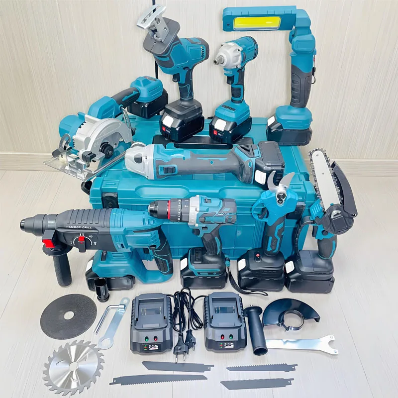 High Quality 21v Tools Brushless Cordless Drill Portable Screwdriver Drill 9 Pieces Furniture Repair Power Tool Kit