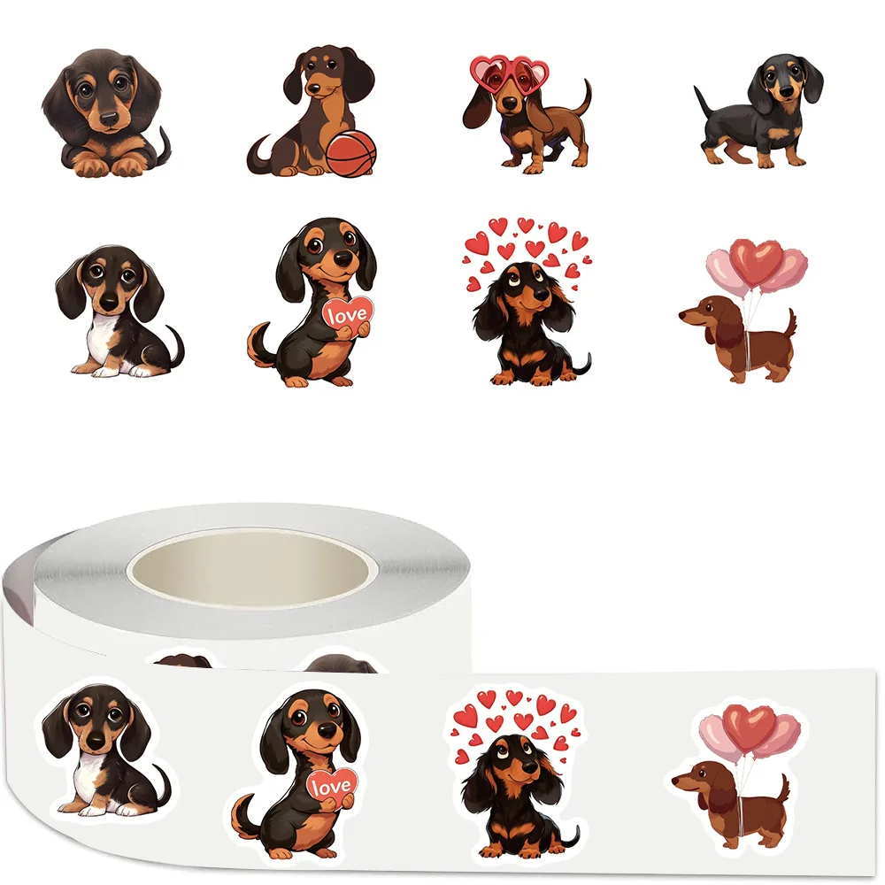 100-500pcs 10 Design Valentine Love Couple Sticker Cute Dachshund Dog Heart Sticky Seal label for Gift Box Decoration Waterproof