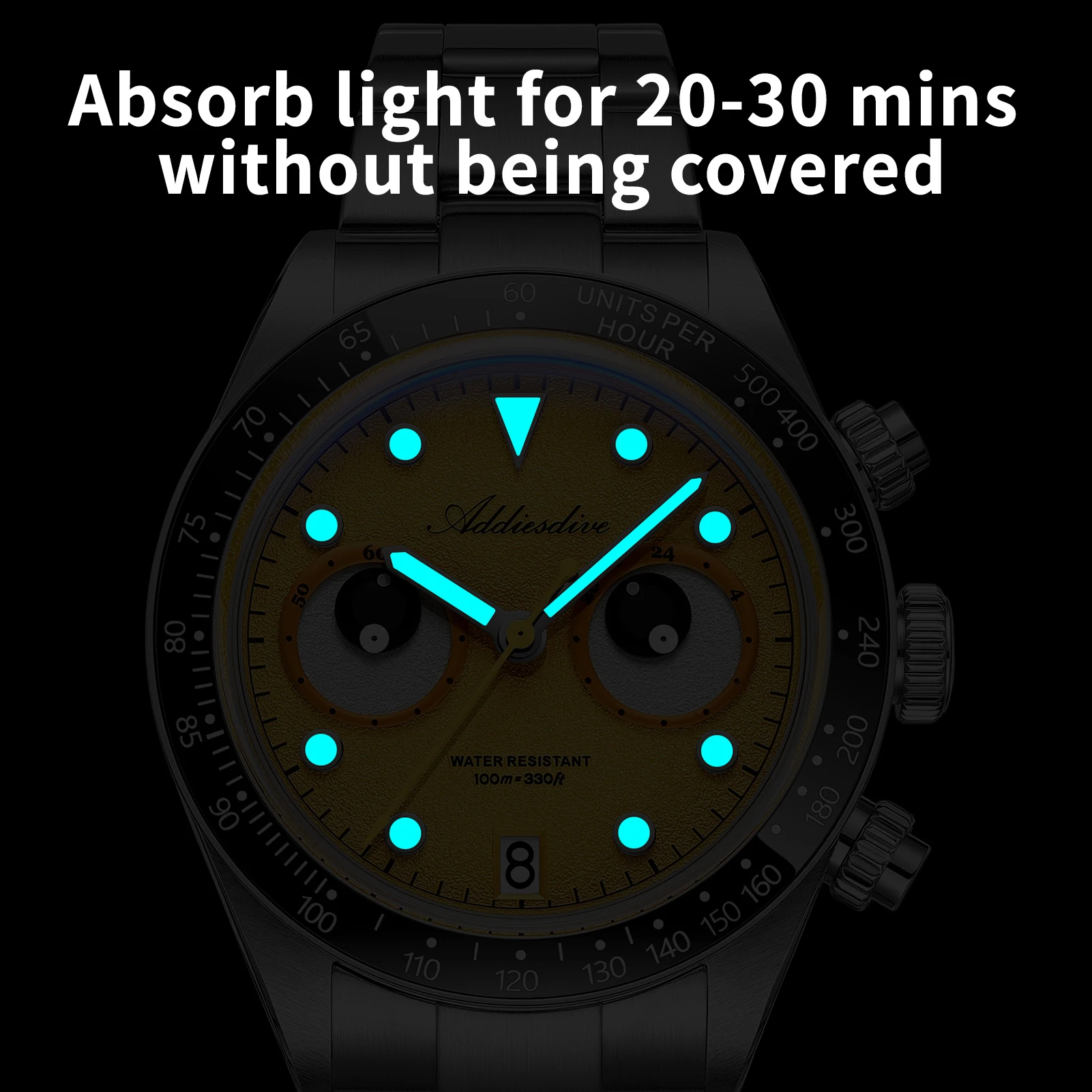 ADDIESDIVE New Men's Quartz Watch AD2557 VK64 Chronograph Bubble Mirror Glass Watches Ceramic Bezel Super Luminous Reloj Hombre