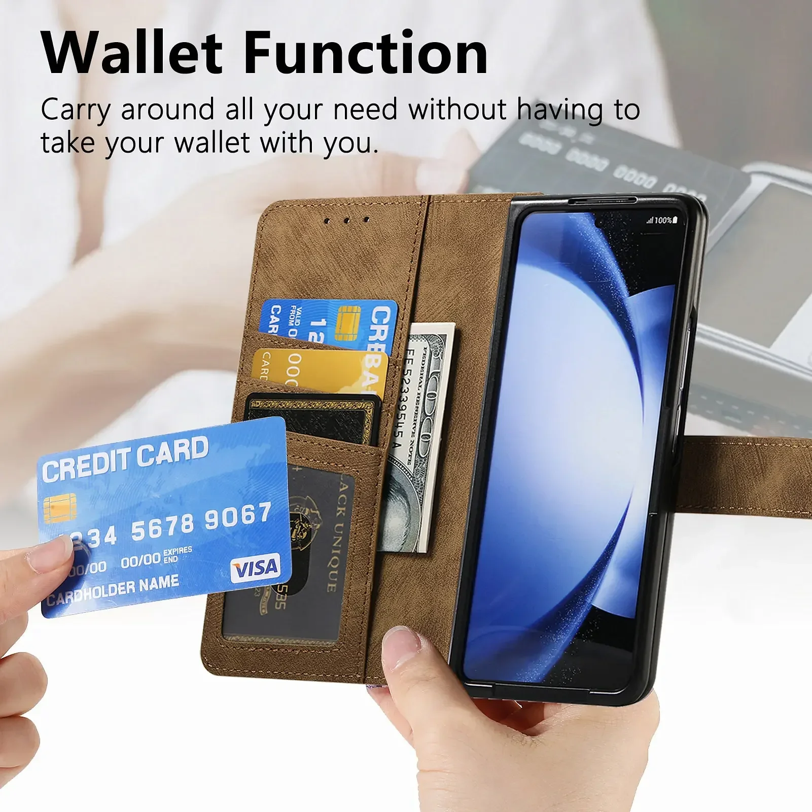 For Samsung Galaxy Z Fold 7 6 5 4 3 5G Wireless Charging Bag Purse Cover 2 in 1 Magnetic Zipper Cards Solt Wallet Leather Case