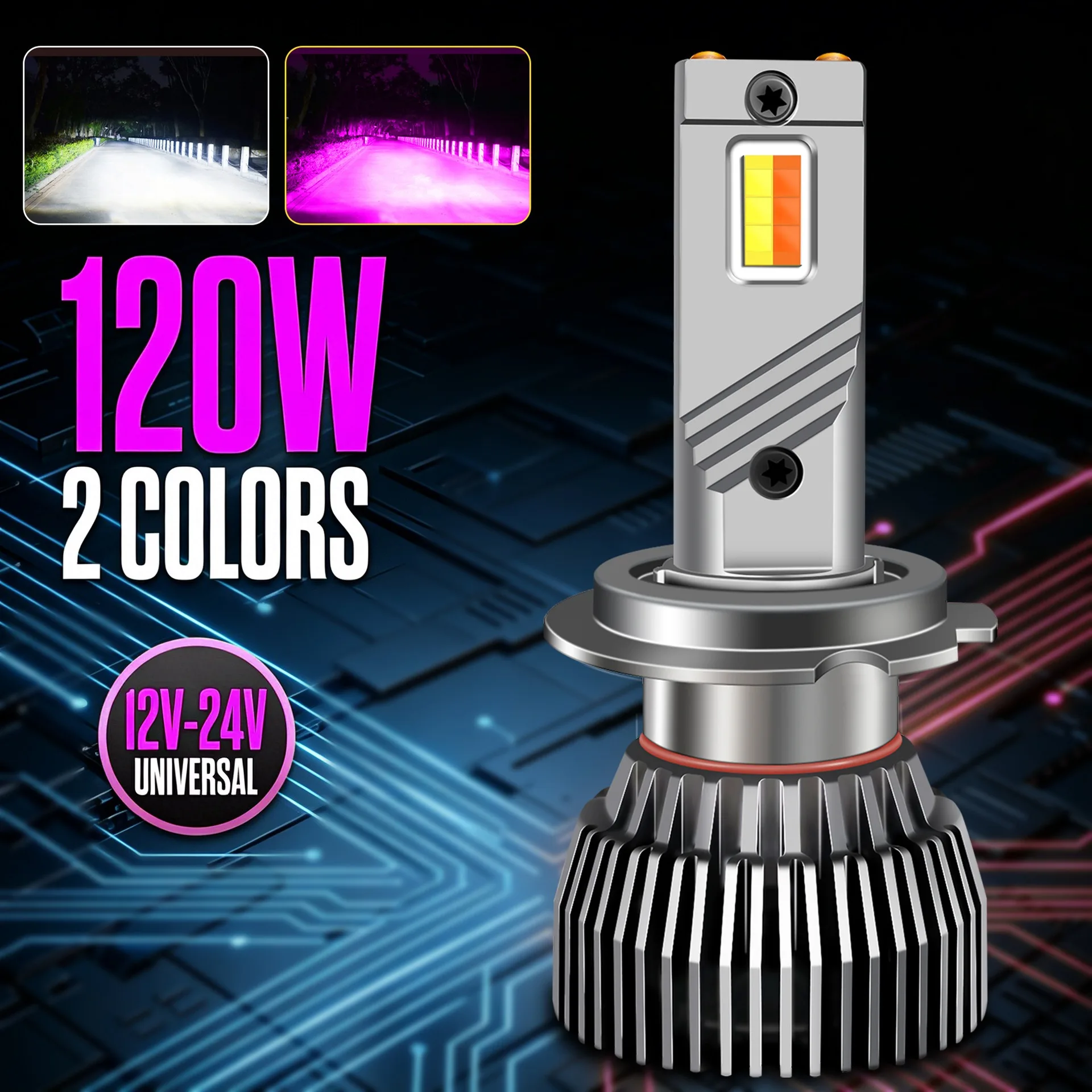 12V 60W LED Headlight Bulbs Fog Lamp H8 H9 H11 H16 HB3 HB4 HIR2 H10 9005 9006 9012 6000K White 8500K Pink Purple