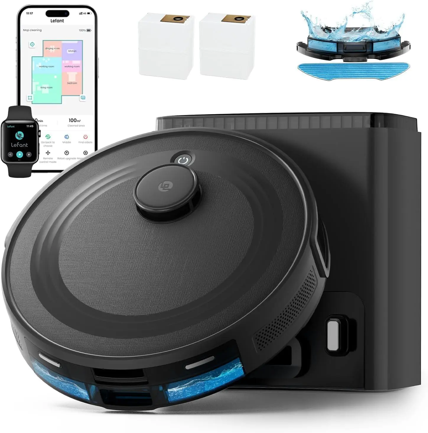 Self-Emptying Robot Vacuum and Mop Combo, Up to 75 Days Without Emptying, 140 Min Runtime
