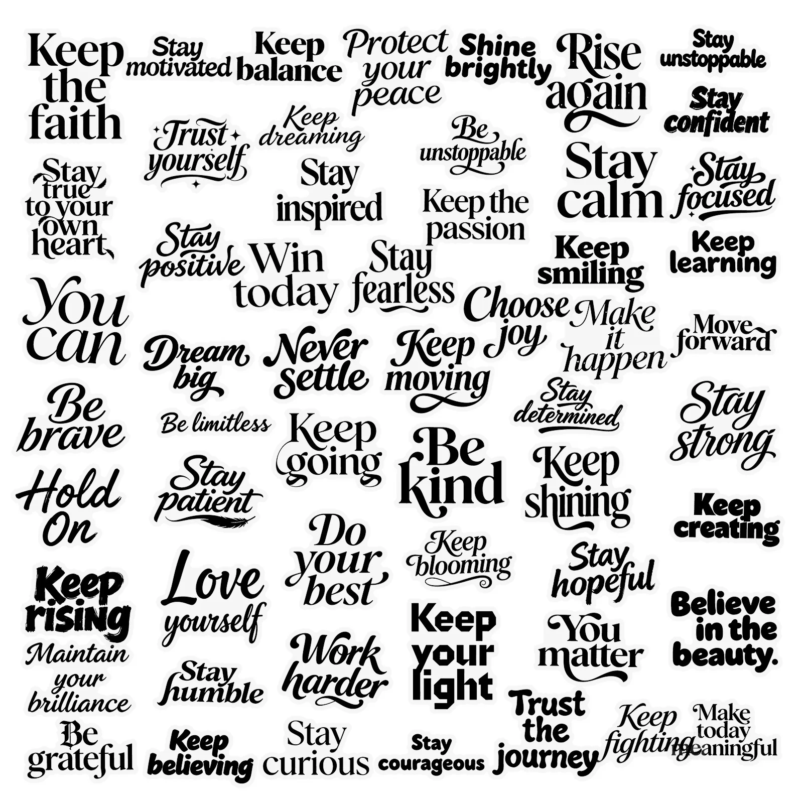 10/56Pcs Motivational Words Text Transparent Graffiti Stickers Black Short Sentence Decoration DIY Luggage Laptop Phone Guitar