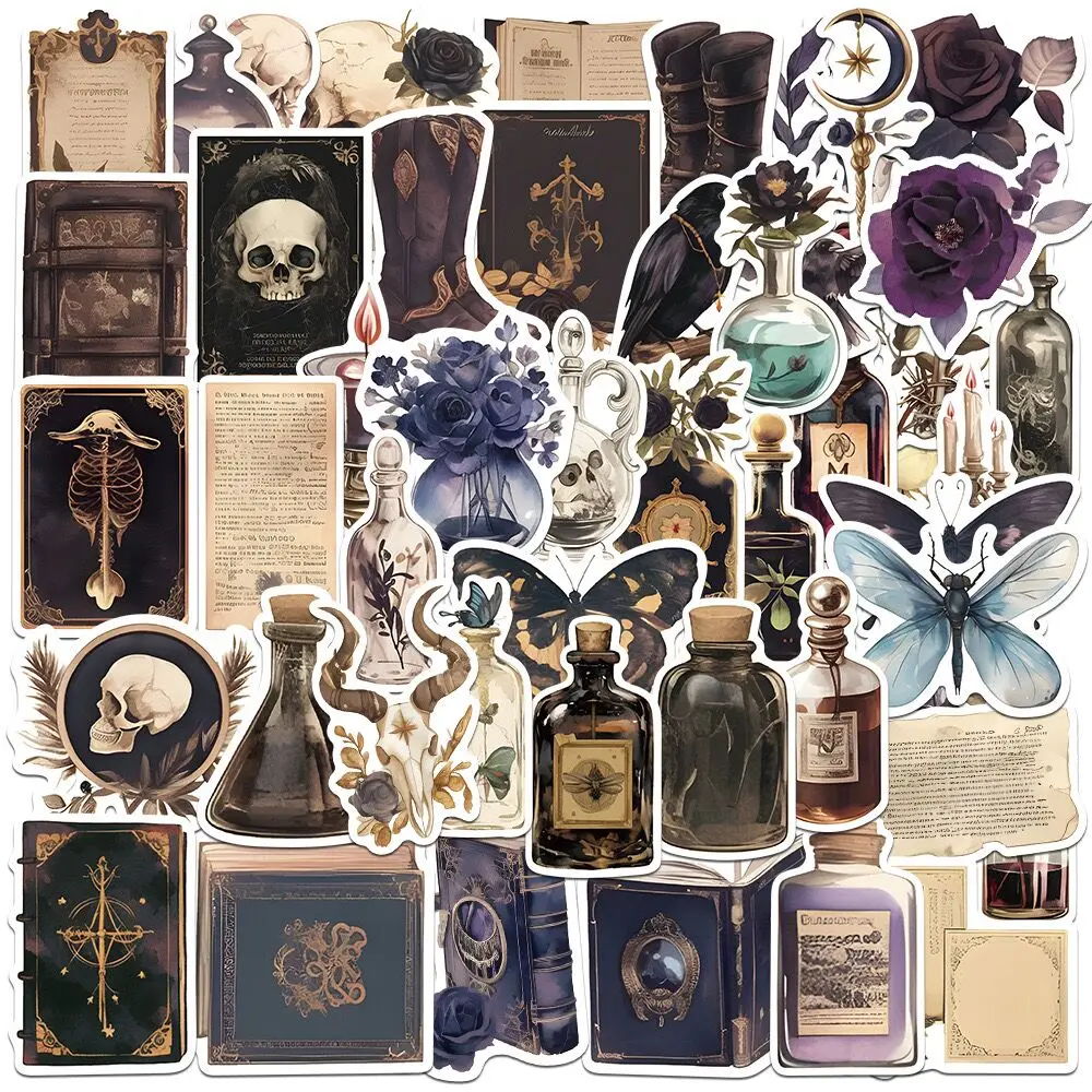 10/50/100pcs Vintage Gothic Dark Pharmacist Poison Bottle Stickers Aesthetic Anime Decals Laptop Notebook Phone Graffiti Sticker