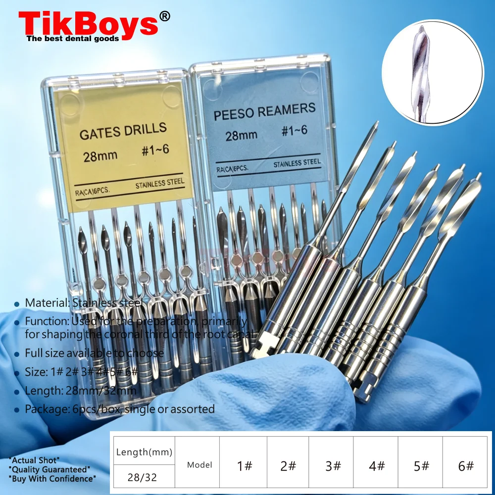 1 Pack(6pcs) Dental Peeso Reamer Gates Drills 28mm 32mm 1# Endodontic Reamers Drill Burs Endo Files Dentist Materials Engine Use