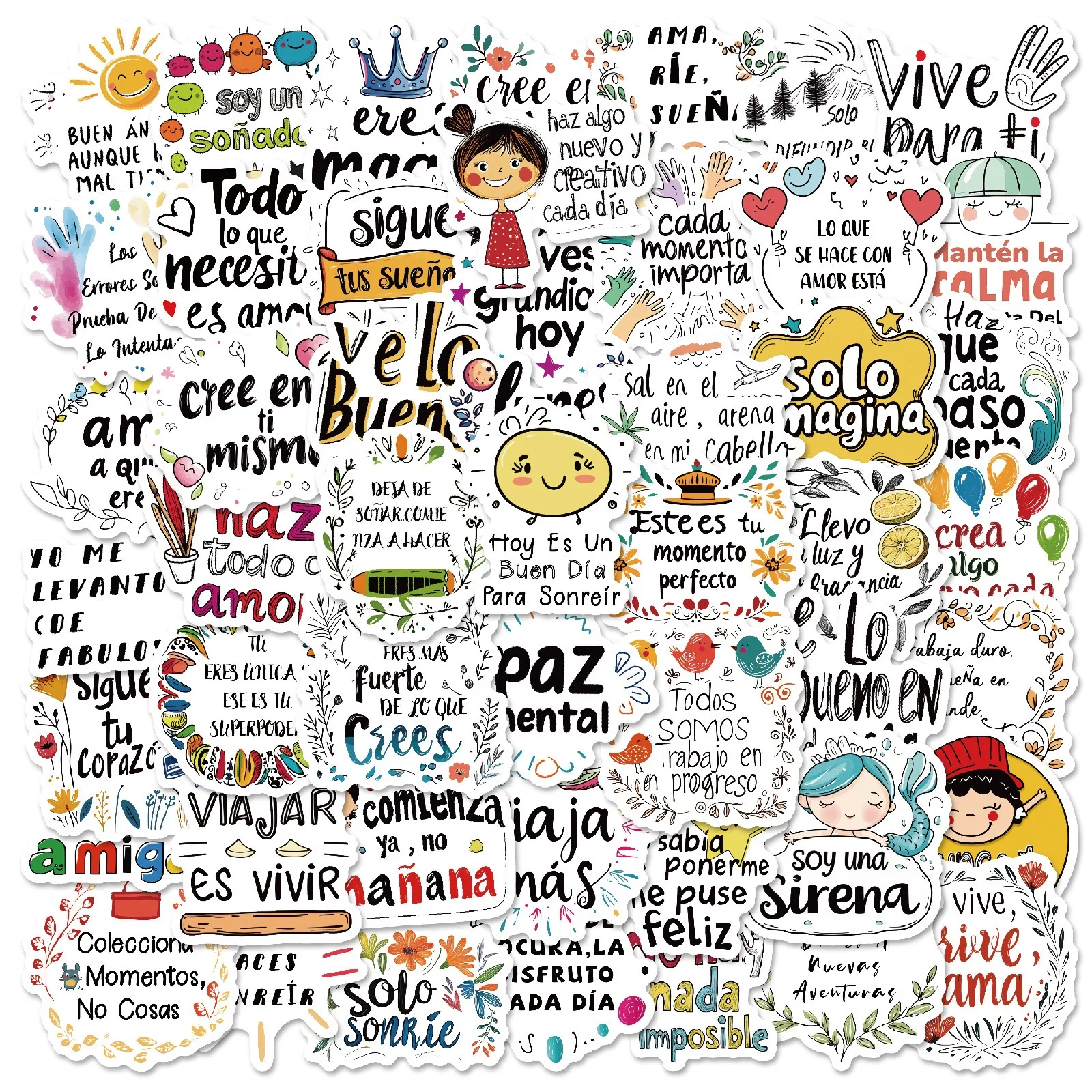 10/50PCS Spanish Inspirational Words Text Graffiti Stickers DIY Scrapbook Phone Laptop Luggage Skateboard Waterproof Sticker