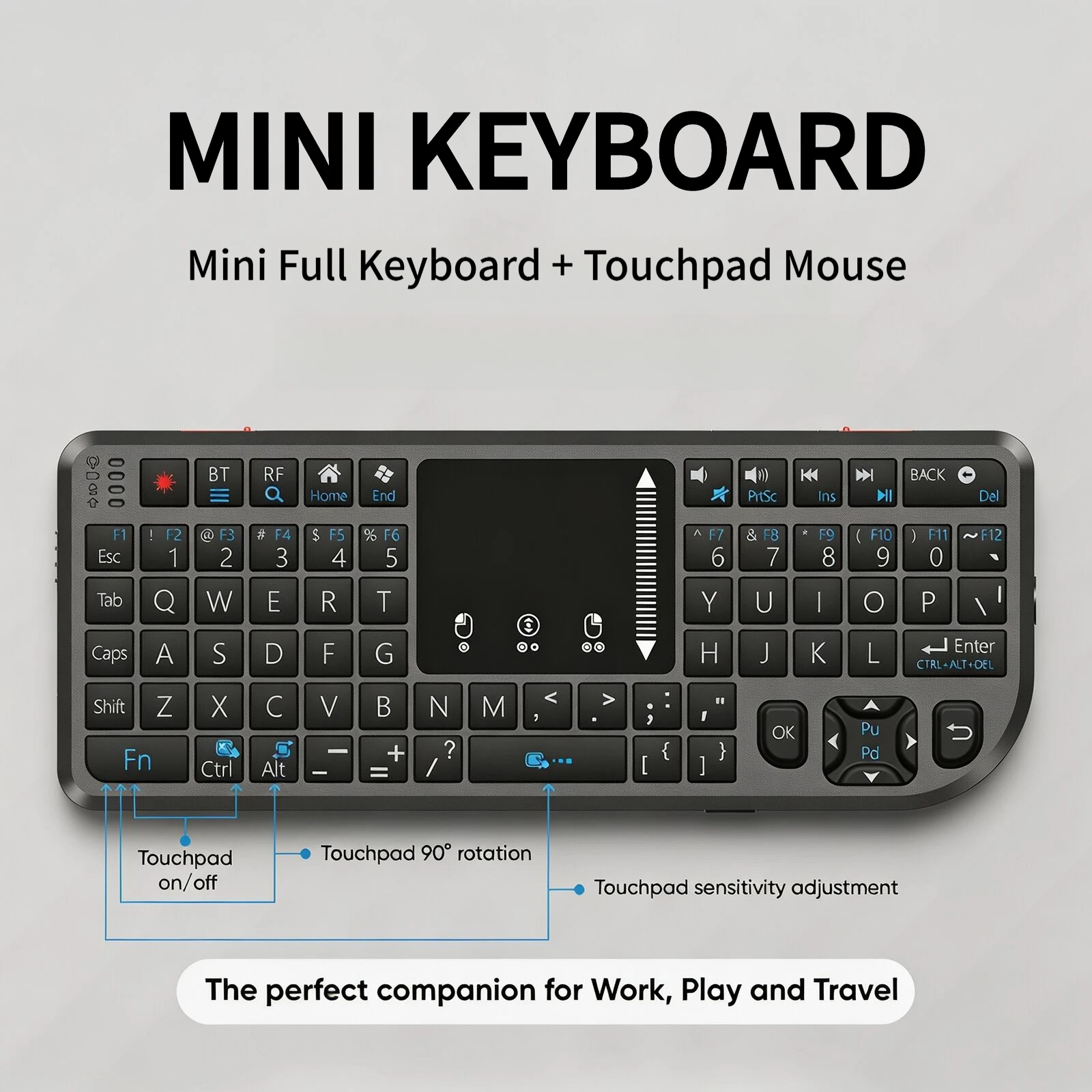 2.4G BT5.0 Dual Mode Wireless Keyboard With Touchpad 7 Color RGB Backlight 600mAh Battery Rechargeable Remote Control Keyboard