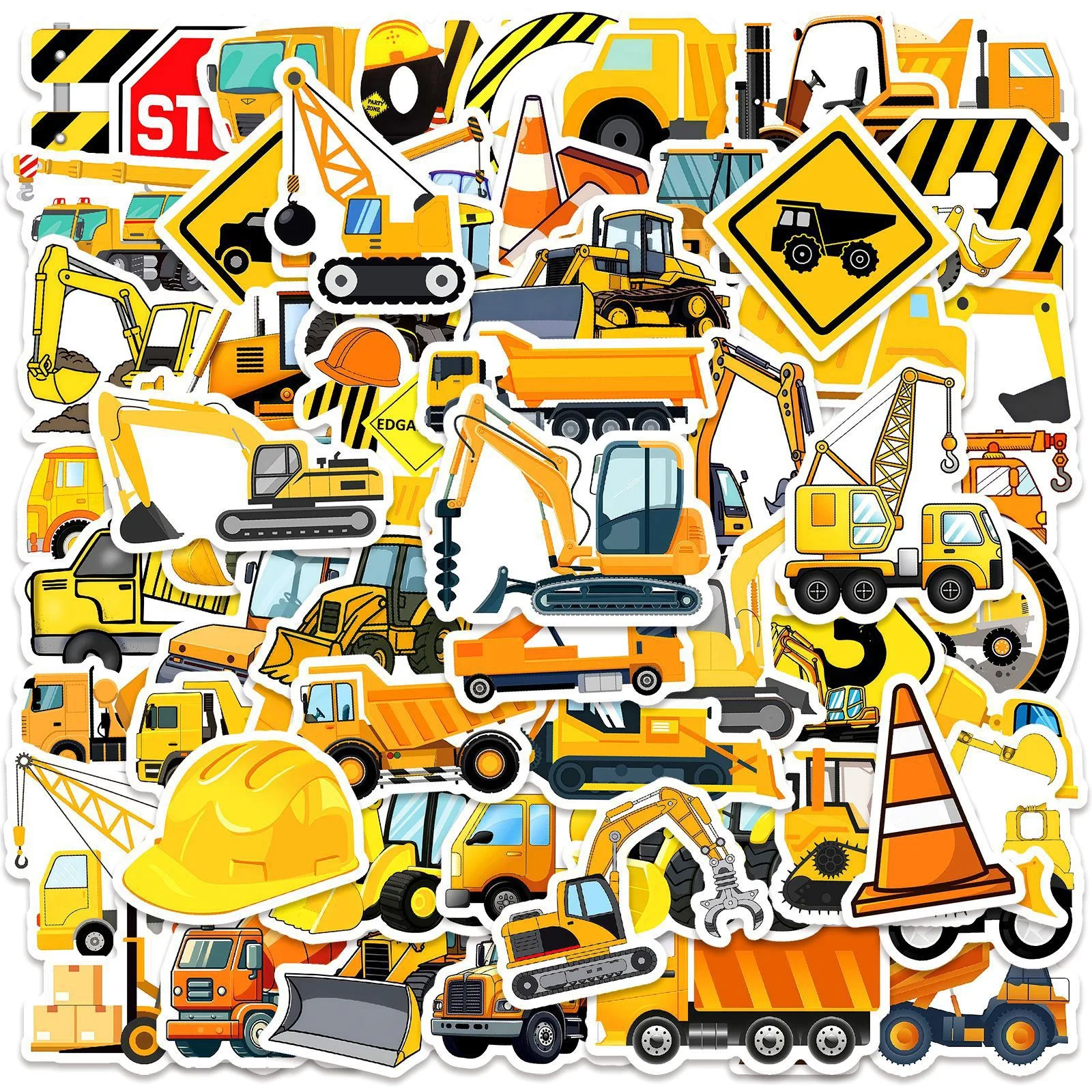 10/50pcs Cute Engineering Construction Truck Stickers for Kids Excavator Aeroplane Decals Waterproof Graffiti Luggage Laptop Toy