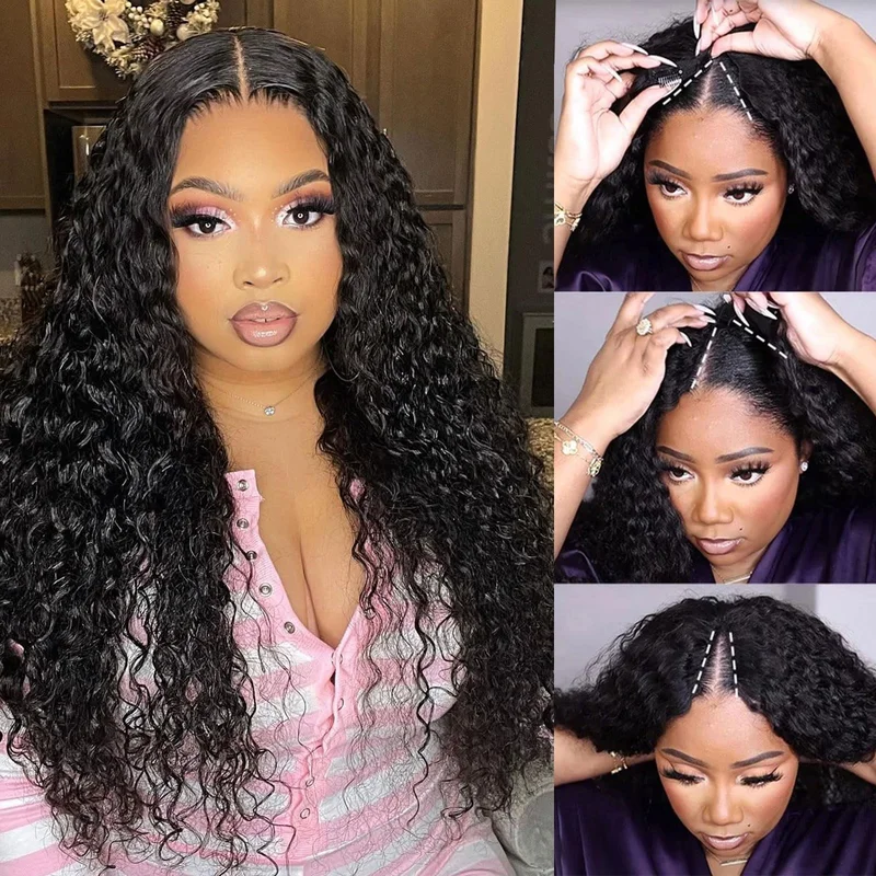 Dsekcain Deep Wave V Part Wig  Hair Glueless Clip In 100 Real Hair