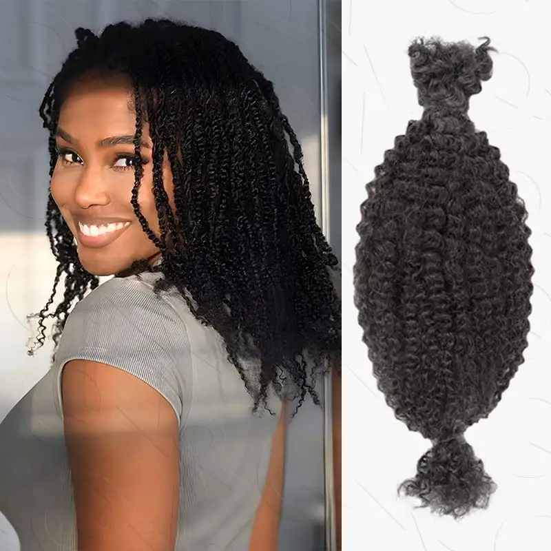 Sleek Curly Human Hair Bulks 1 PCS Afro Kinky V Bulk Hair Kinky Twist Crochet Braiding Hair 22 Inch QVR 100% Human hair Bundles