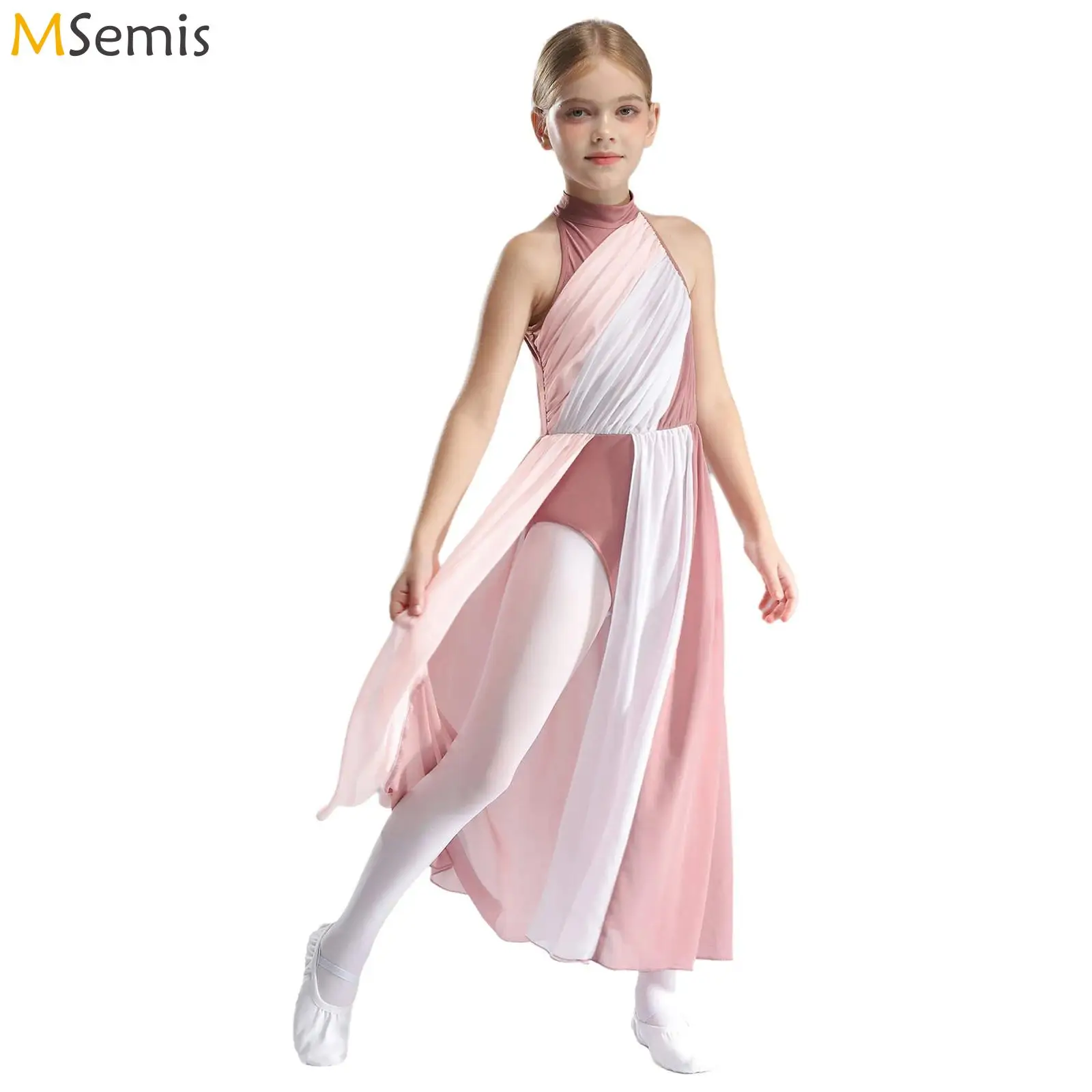 Teen Lyrical Modern Dance Dress Asymmetric Split Ballet Gymnastics Leotard Figure Ice Skating Dancewear Performance Dresses