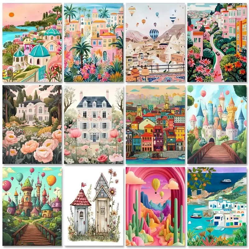 GATYZTORY 60x75cm Paint By Numbers Handpainted Canvas Painting City Scenery Painting By Numbers For Adults Home Decor