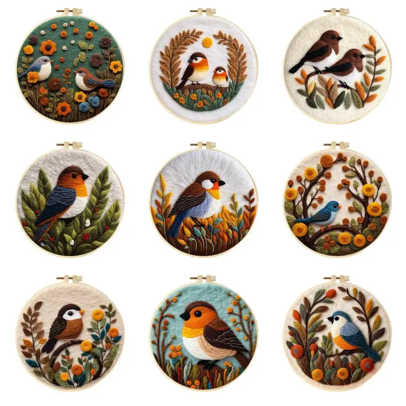 CHENISTORY Wool Felt Kit With Frame Felting Needles Sparrow Animal Wool Felt Tool DIY Handwork Wool Felting Painting Home Decor