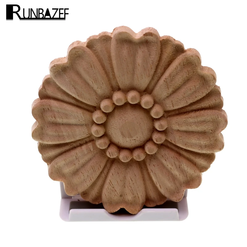 RUNBAZEF Boutique Lots Wood Carved Long Onlay Applique Unpainted Flower Walls Cabinets Door Vintage Home Decor Type Kawaii Craft
