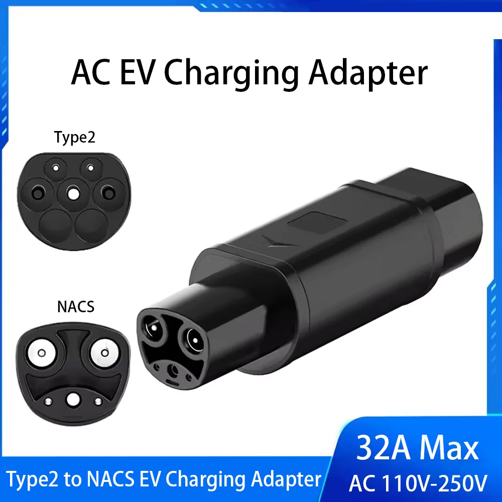 Type 2 to NACS EV Adapter Convertor AC 1Phase AC 110V-250V 32A Type2 to Tesla Charging Converter Adaptor for Model 3 X Y S