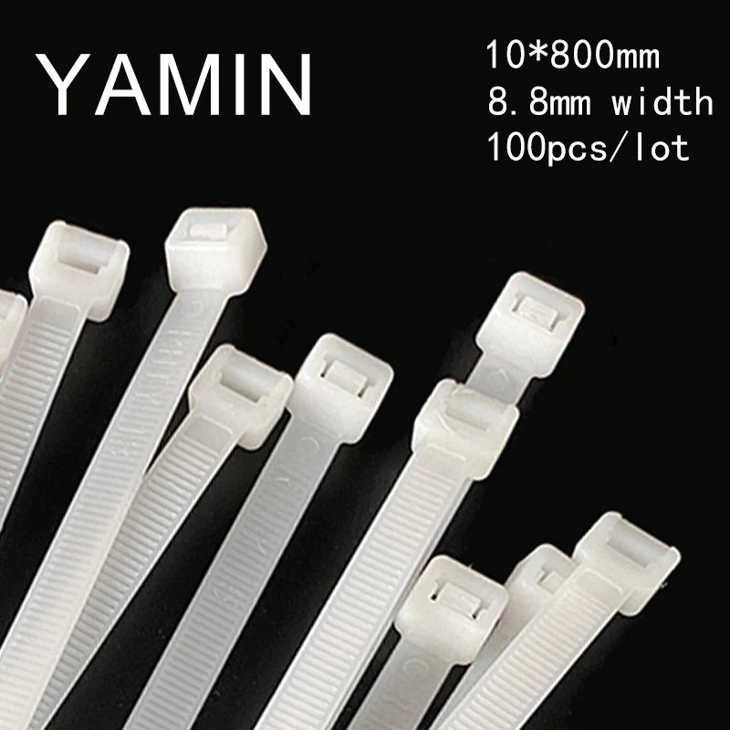 10*800mm National Standard Nylon Zip Cable Tie Plastic Fixed Buckle Lock Type Label Sign 8.8mm Width Black/White 100pcs/lot