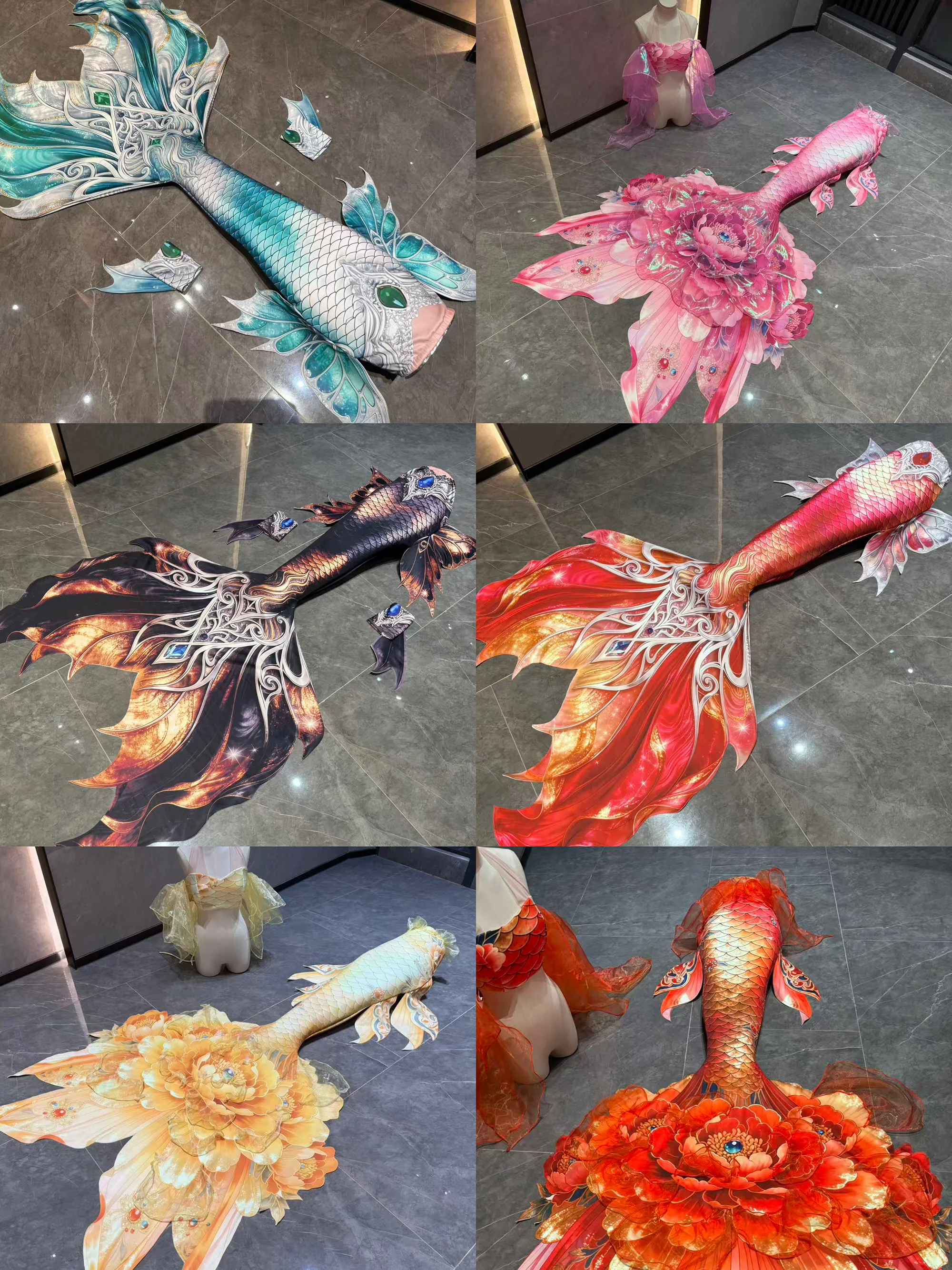National Style Peony Flower Colorful Mermaid Big Tail Aquarium Diving Fish Tail Performance Disguised As Adult Diving