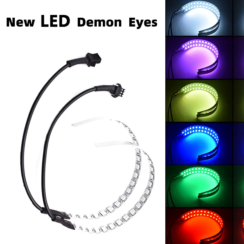 EURS NEW 2PCS APP Bluetooth Compitable RGB LED Colorful Devil Eyes Demon 360 High Quality Light Retrofit Car Projector MH1 Lens
