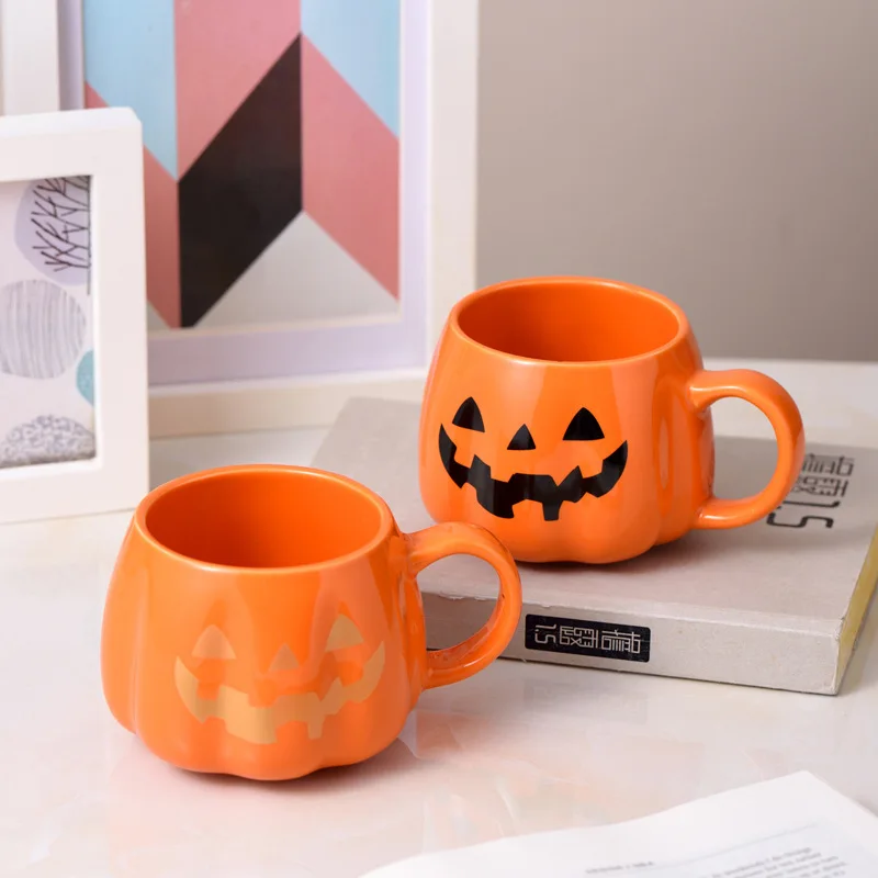 Halloween Pumpkin Cup Decoration Halloween Pattern Cup Ceramic Cute Pumpkin Coffee Cup Desktop Beverage Gift