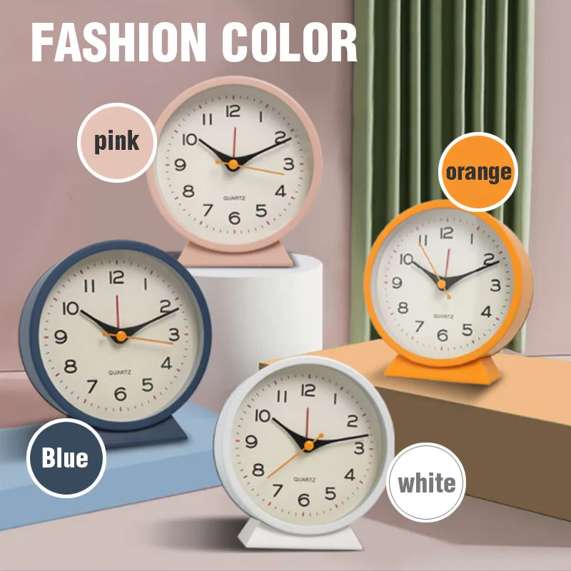Desk Alarm Clock Bedside Clock Classic Style Quartz Clock Round Shape Metal Colorful Shell Silent Clocking Sweep Second