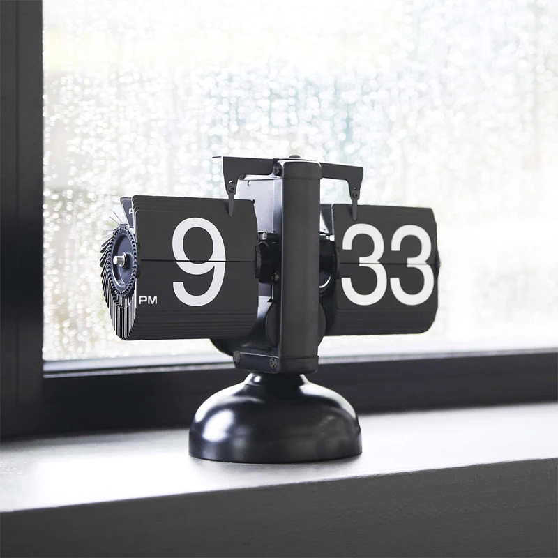 Table Clock Mechanical Automatic Page Turning Clock Retro Decoration Living Room Bedroom Office Desktop Decoration