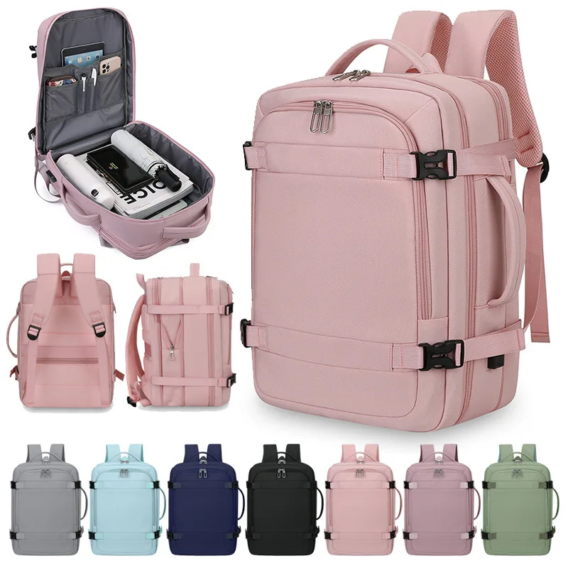 Multifunctional Oxford Laptop Backpack Expandable Carry On Travel Luggage Bag Large Capacity Notebook Computer Rucksack Casual