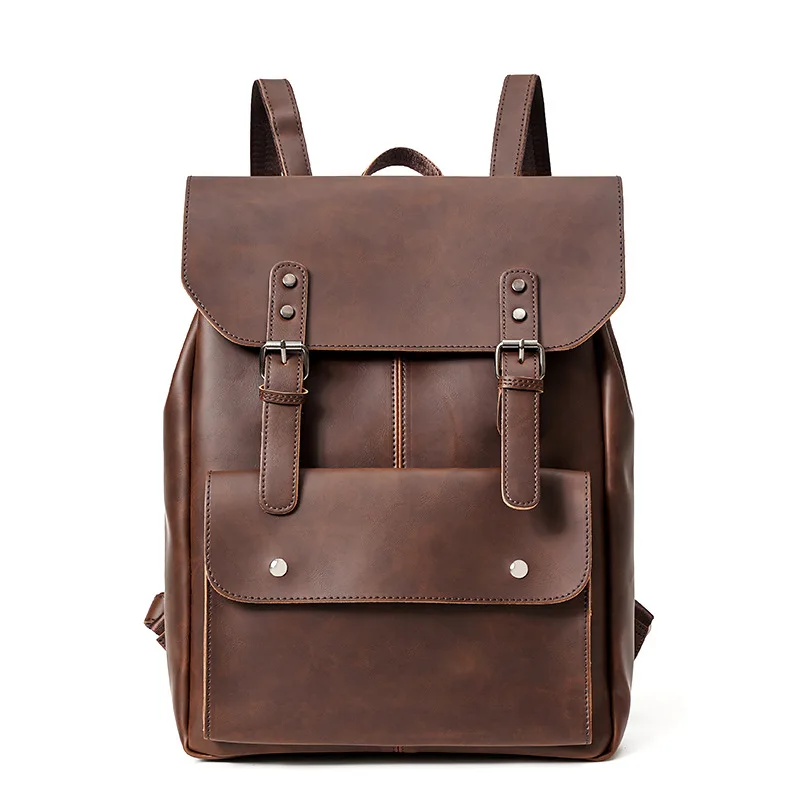 GOYN Vintage Men's Leather Backpack Bookbag 14 inch Laptop Bag Waterproof Utility Large Capacity Rucksack Hiking Business Work