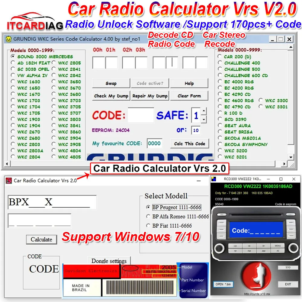 Car Radio Code Calculator V2.0 Unlock Car Radio Code Car Stereo/Radio Code/Recode/Decode CD Over 170pcs Code for VW/Ford/Audi