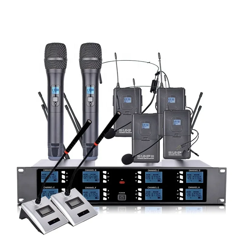 TLF Xtuga Professional Supplier Cordless Gooseneck Handheld Karaoke Conference Uhf 8 Channel Wireless Microphone System