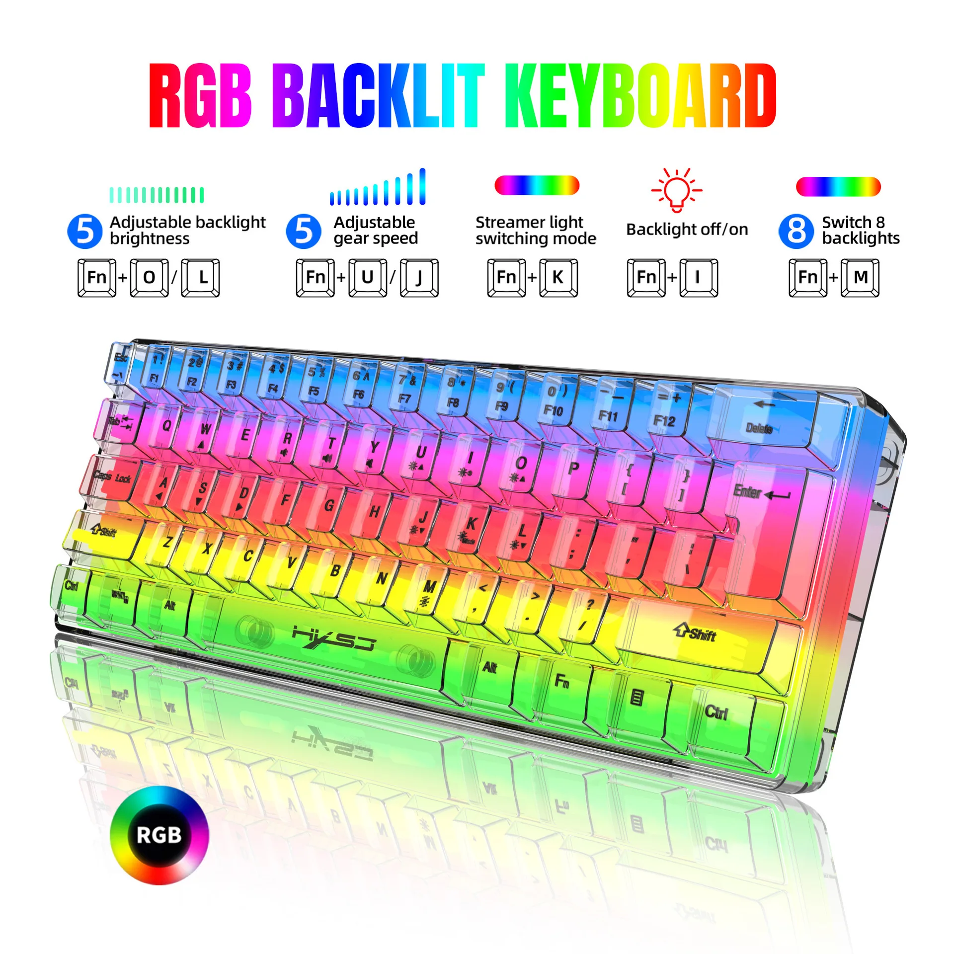60% Mechanical Gaming Keyboard with RGB Backlit, Transparent Wired Membrane Keyboard, Mini Keyboard for PC, Laptop, Teclado, Kla