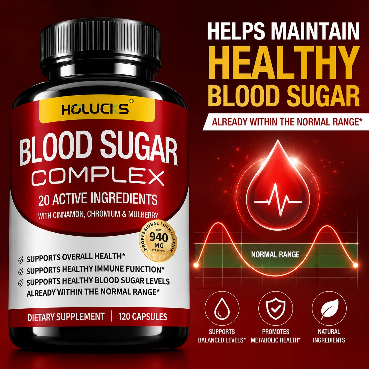 Blood Sugar Complex, Support Healthy Blood Sugar Levels Already Within Normal Range,with Cinnamon,Bitter Melon,Alpha Lipoic Acid