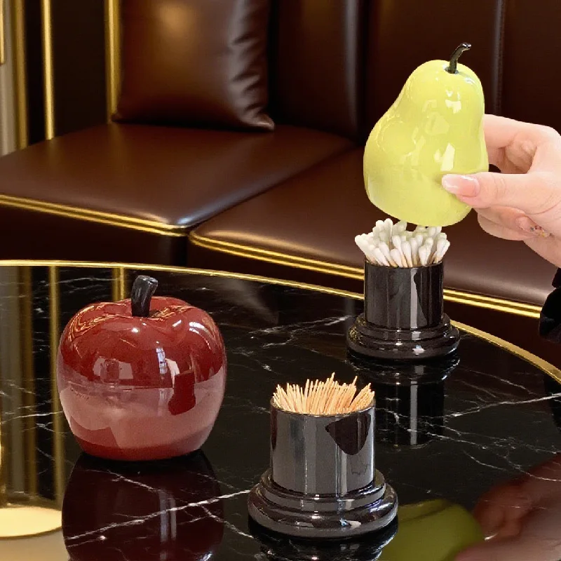 Design Apple Toothpick Jar Apple Floss Cotton Swab Storage Box Decorative Ornament Light Luxury Toothpick Box