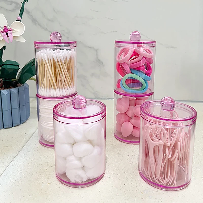 Cosmetics Storage Box Makeup Organizer Bathroom Jar Cotton Swab Cotton Pad Jewelry Round Plastic Box Storage Container
