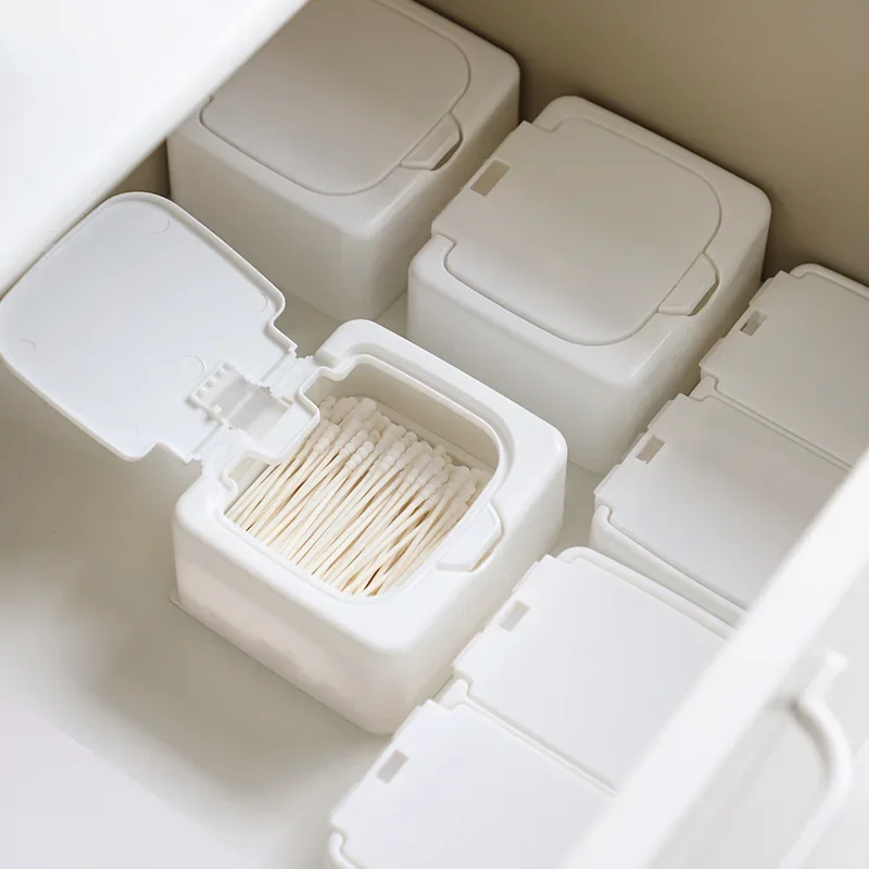Plastic Storage Box with Lip Cover Household Desk Drawer Sundries Organizer Cotton Swabs Cotton Pad Container Mini Jewelry Box