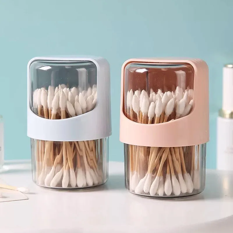 AOBT Rotatable  Cotton Swab Storage Box With Double Head Cotton Buds Container Transparent Cover Cotton Swab Toothpick Organize