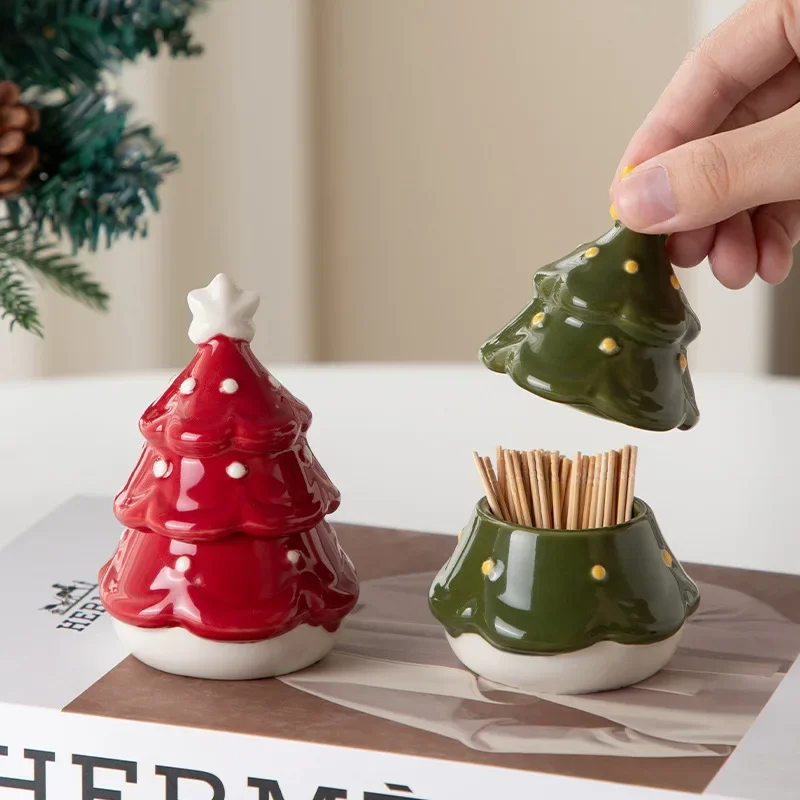 Christmas Tree Toothpick Box Household Toothpick Tube Cute Cotton Swab Box Floss Two-in-one Storage Box Toothpick Jar