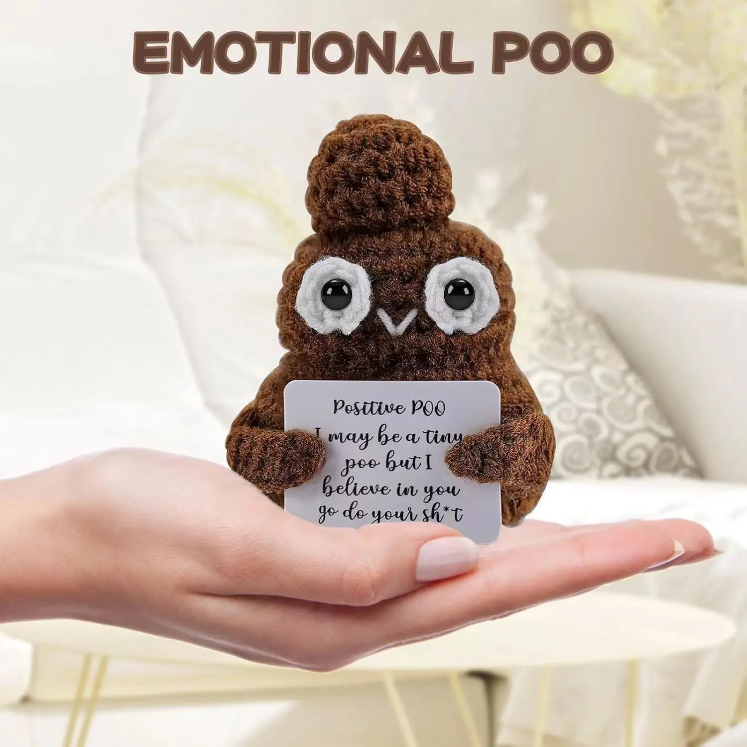 Handmade Funny Crochet Emotional Support Doll With Card Desktop Ornament Knitted Poo Dolls Christmas Positive Gifts Home Decor