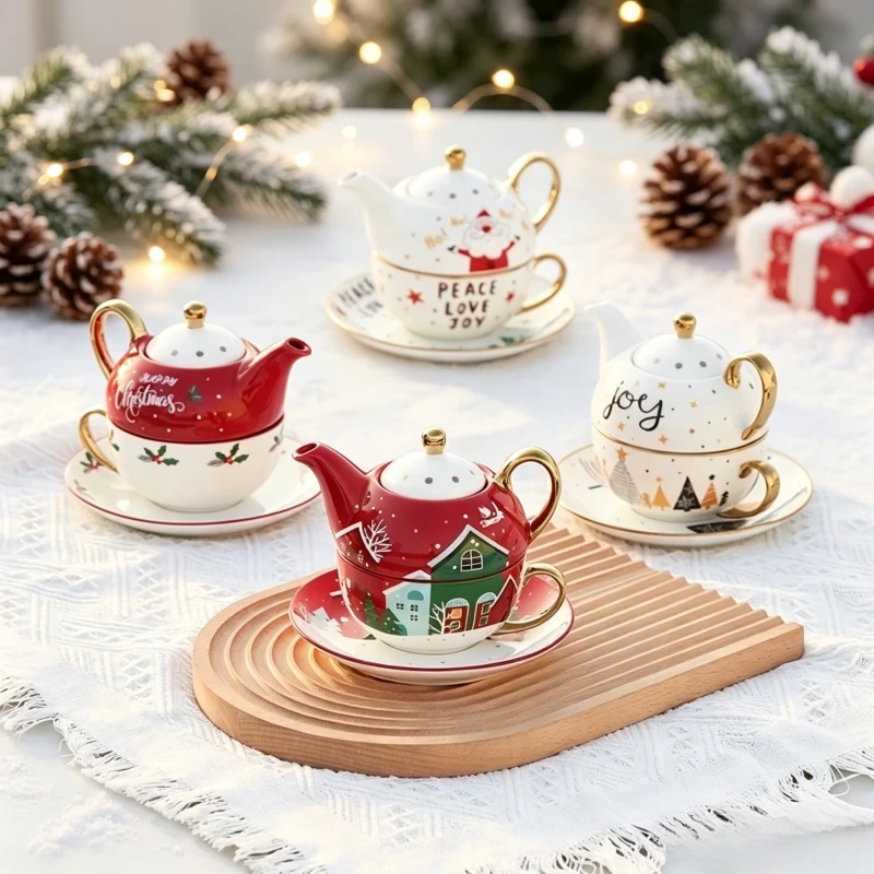 Western Christmas Party Coffee Tea Set 1 Person Cup and Saucer Ceramic Teaware Sets Porcelain Coffee Cup Home Bar Drinkware